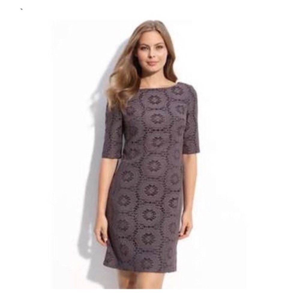 NWT ADRIANNA PAPELL Romantic Cocktail Crochet Lace Sheath Dress Gray Size 4